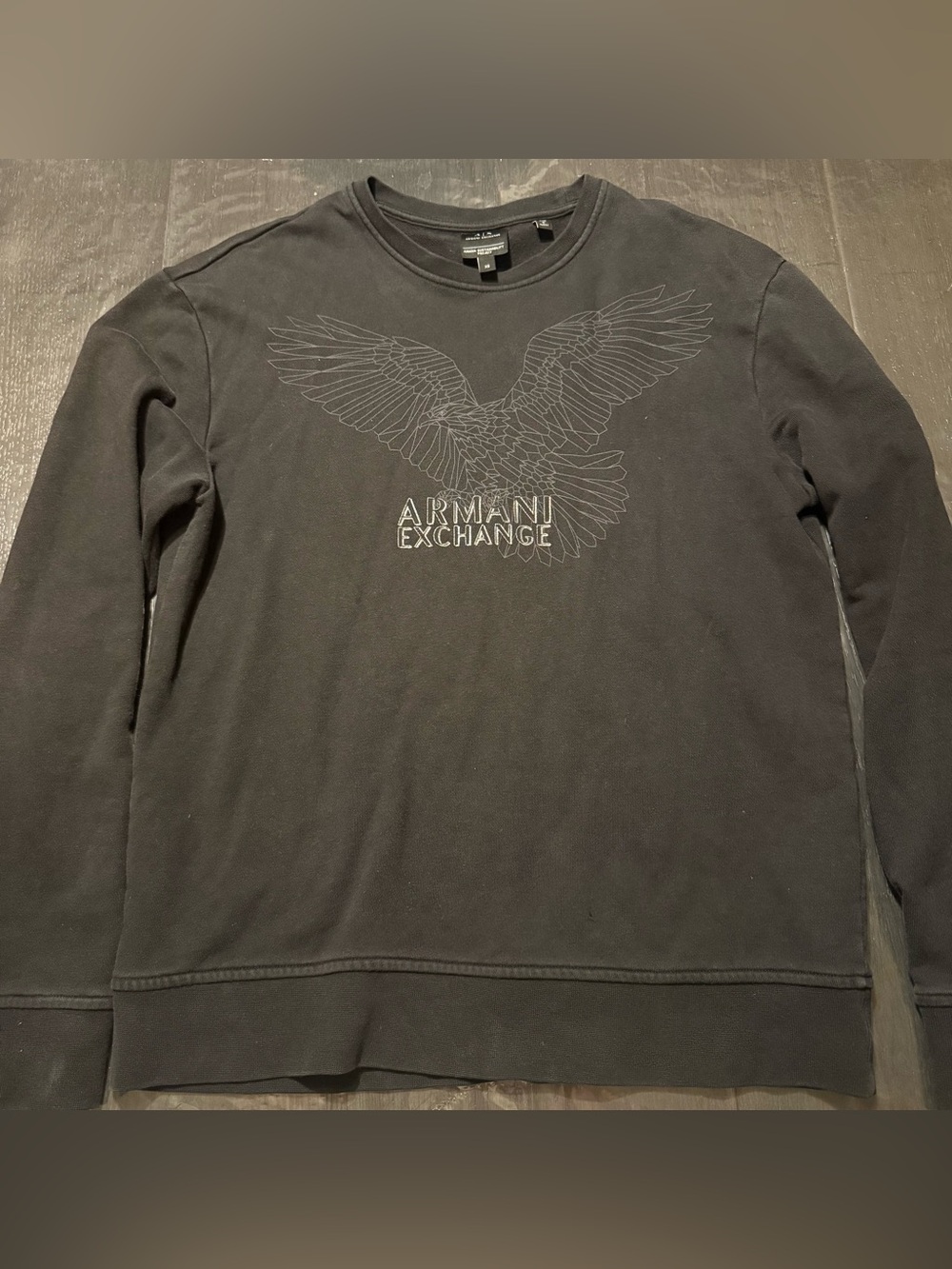 Armani Exchange Men's Charcoal Black Crewneck with Eagle Embroidery